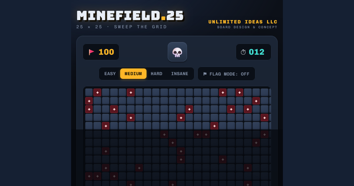 Minefield 25 &mdash; a 25 by 25 minesweeper grid